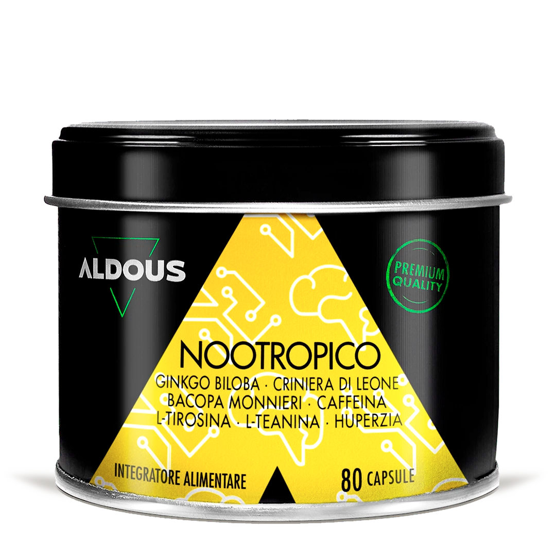 Nootropico con Ginkgo Biloba, Criniera di Leone, Caffeina, Bacopa, Tirosina, Teanina e Huperzia Serrata