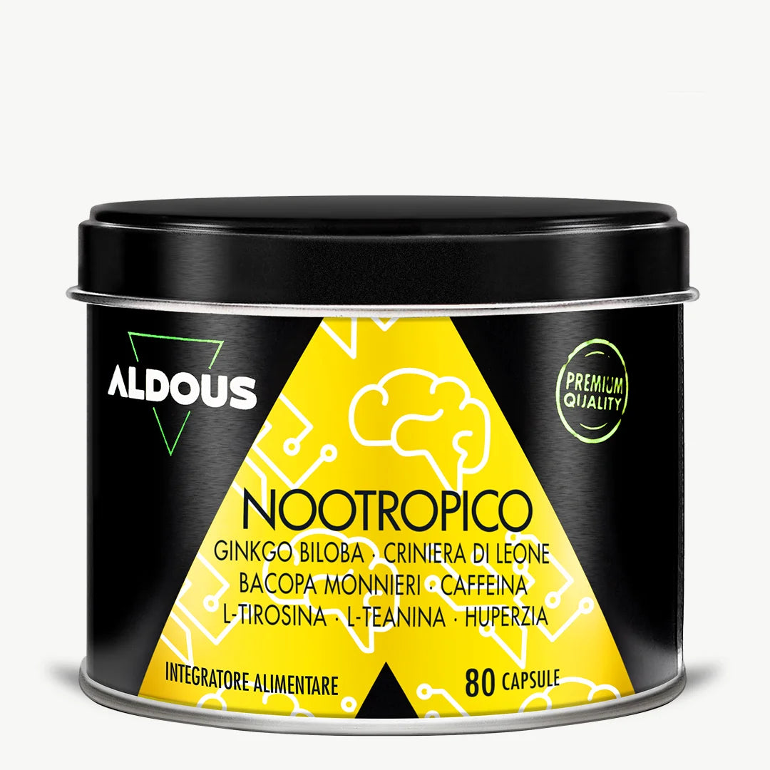 Nootropico con Ginkgo Biloba, Criniera di Leone, Caffeina, Bacopa, Tirosina, Teanina e Huperzia Serrata