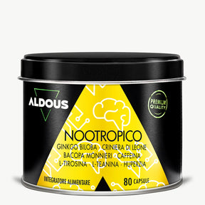 Nootropico con Ginkgo Biloba, Criniera di Leone, Caffeina, Bacopa, Tirosina, Teanina e Huperzia Serrata