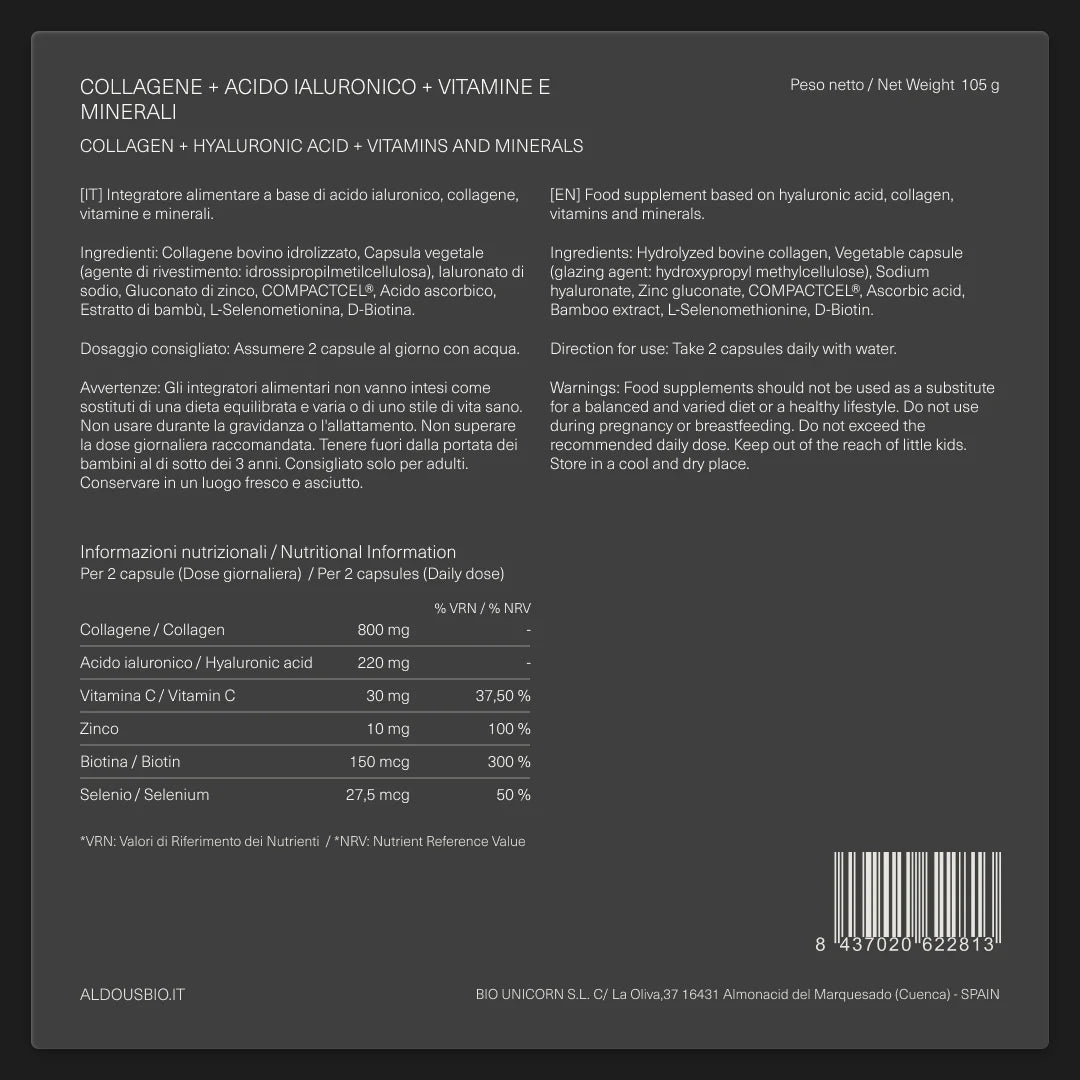 Acido Ialuronico con Collagene, Biotina, Vitamine e Minerali