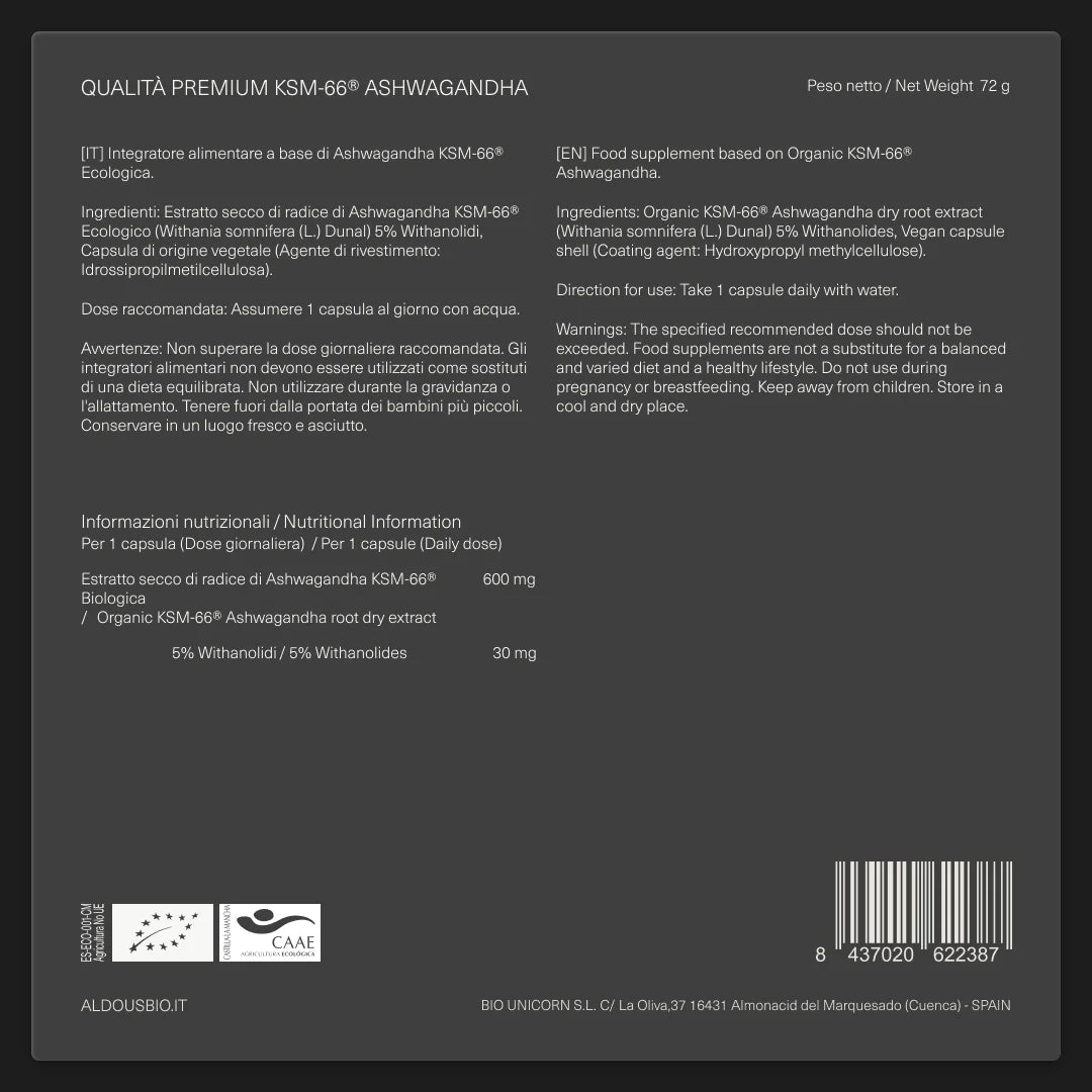 Estratto Biologico di Radice di Ashwagandha KSM-66®