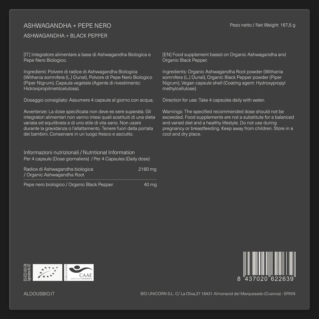 Ashwagandha con Pepe Nero Biologico