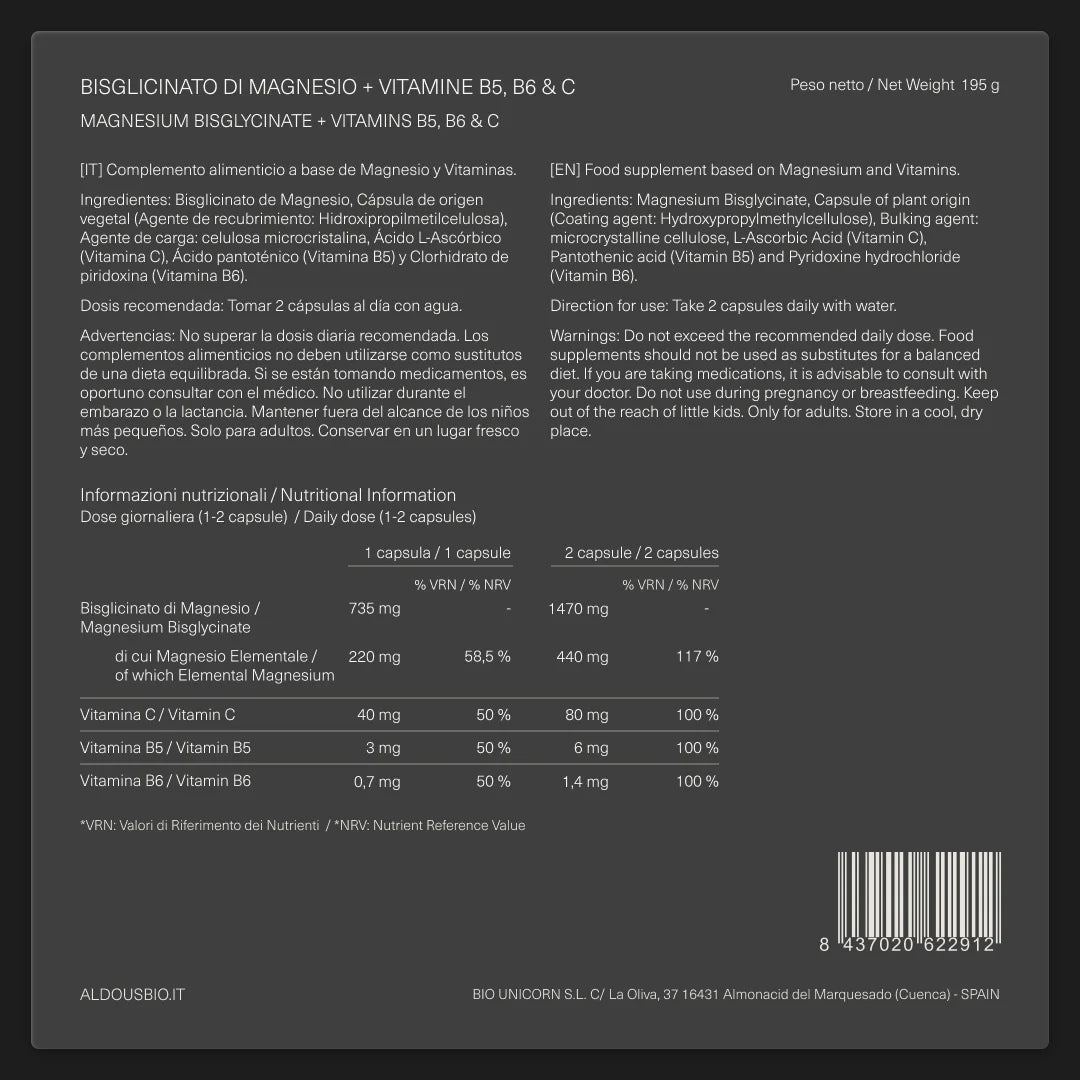Bisglicinato di Magnesio con Vitamina B5, B6 e C