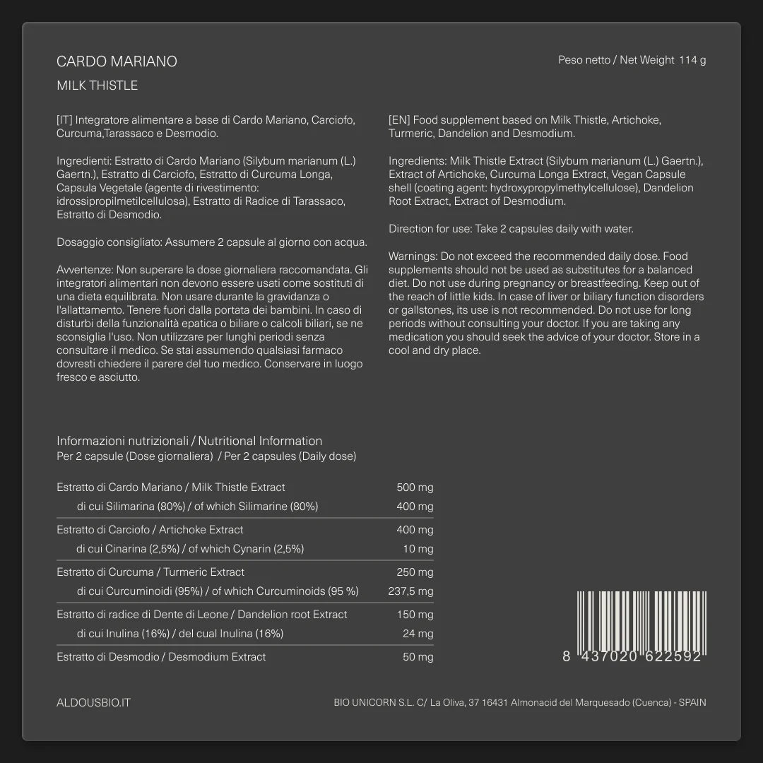 Cardo Mariano con Carciofo, Curcuma, Tarassaco e Desmodio