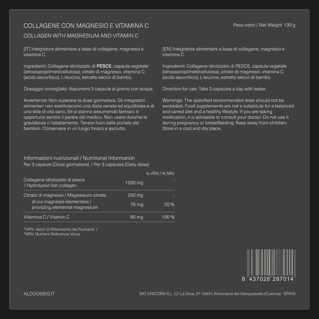 Collagene Marino Idrolizzato con Magnesio e Vitamina C