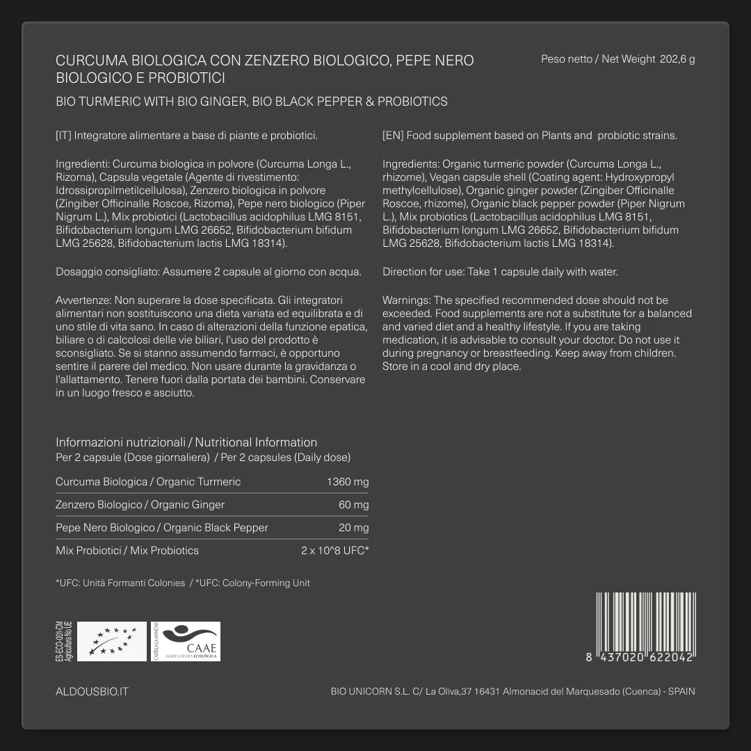 Curcuma Biologica con Zenzero, Pepe Nero e Probiotici
