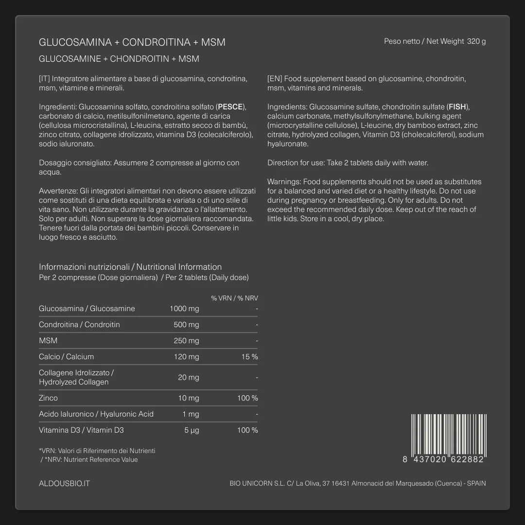 Glucosamina con condroitina, MSM, vitamine e minerali