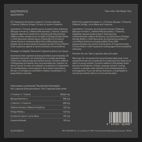 Nootropico con Ginkgo Biloba, Criniera di Leone, Caffeina, Bacopa, Tirosina, Teanina e Huperzia Serrata