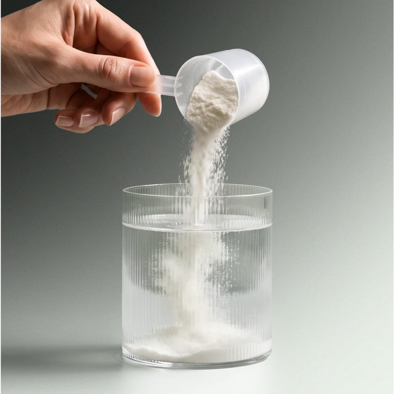 Sciogliere il collagene in polvere in un bicchiere d'acqua 