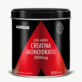 Barattolo di creatina in polvere Aldous. 200 Mesh. Gusto neutro. 500 grammi.