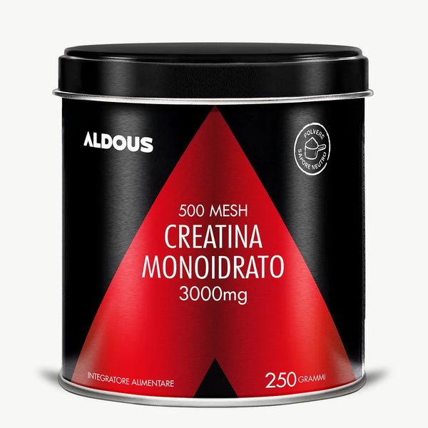 Barattolo di Creatina Monoidrato Aldous 500 Mesh da 250 g.