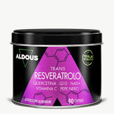 Barattolo di Trans-Resveratrolo Aldous da 90 capsule con quercetina, Q10, NAD...