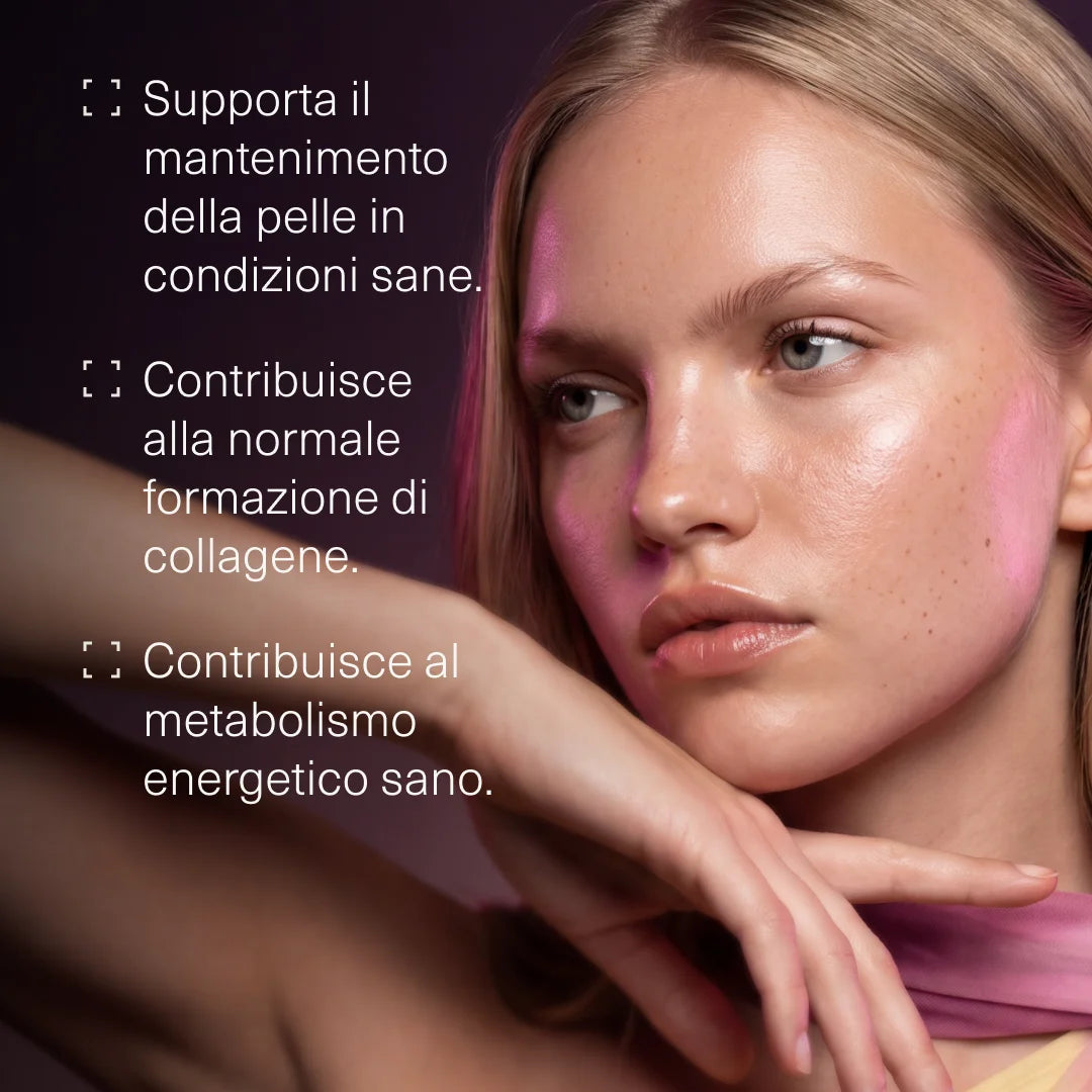 Donna accanto al testo: supporta il mantenimento della pelle sana e contribui...