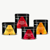 Barattoli che compongono il pack: creatina monoidrato, bio maca, vitamina b12...