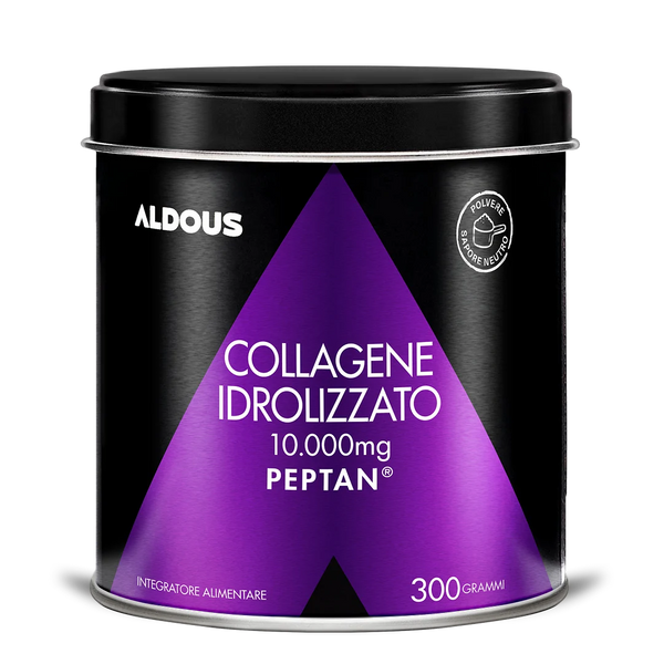Barattolo di collagene bovino idrolizzato (Peptan®) in polvere.