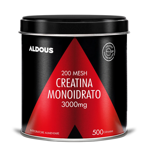 Barattolo di Creatina 200 Mesh in polvere.