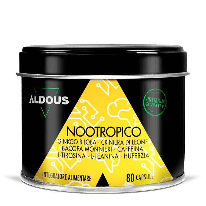 Nootropico con Ginkgo Biloba, Criniera di Leone, Caffeina, Bacopa, Tirosina, Teanina e Huperzia Serrata